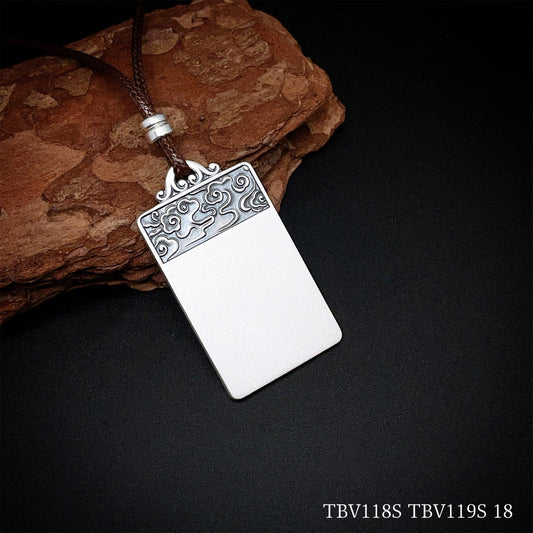 Chinese square sterling silver pendant braided rope chain - jewelry - weilin.com