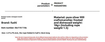 Chinese square sterling silver pendant braided rope chain - jewelry - weilin.com