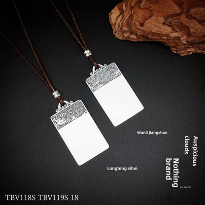 Chinese square sterling silver pendant braided rope chain - jewelry - weilin.com