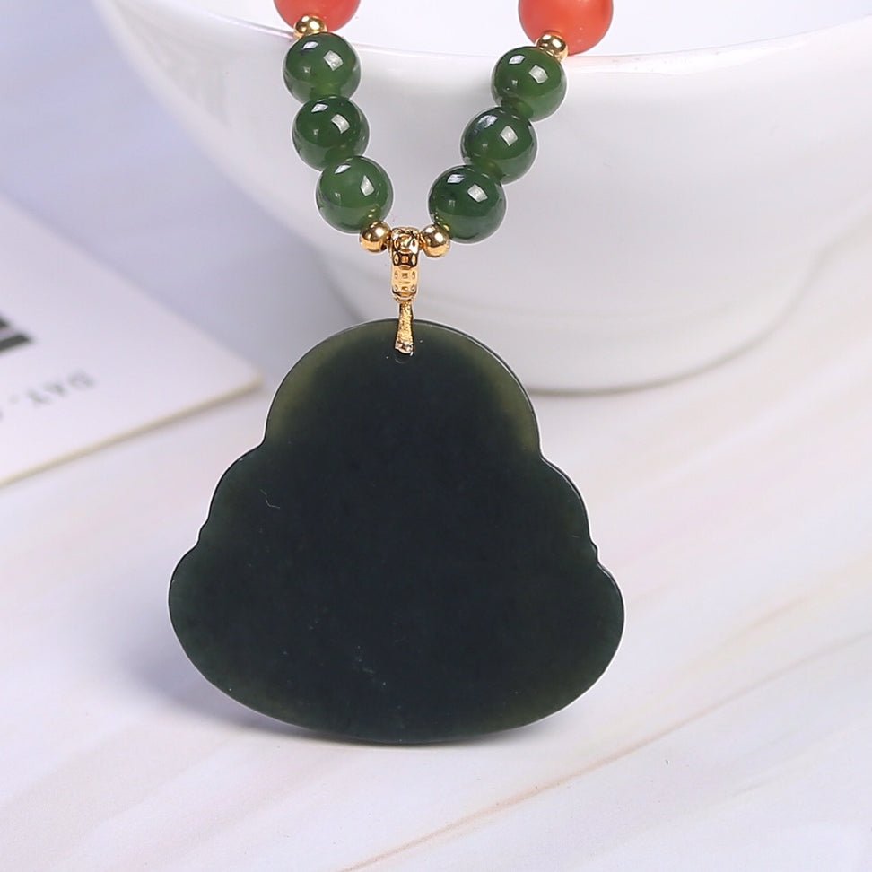 Chinese style 18k buckle tower green jasper necklace - jewelry - weilin.com