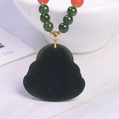 Chinese style 18k buckle tower green jasper necklace - jewelry - weilin.com