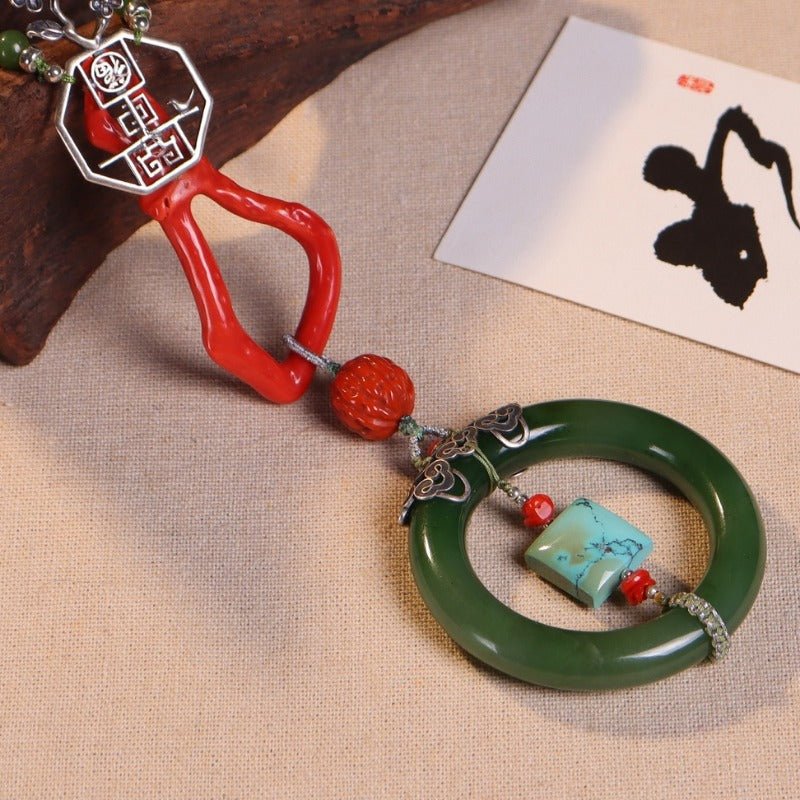 Chinese style 18k buckle tower green jasper necklace - jewelry - weilin.com