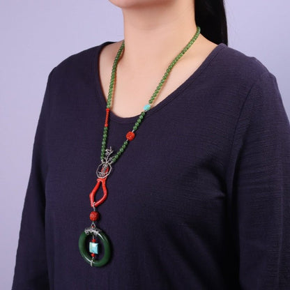Chinese style 18k buckle tower green jasper necklace - jewelry - weilin.com