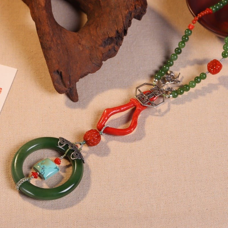 Chinese style 18k buckle tower green jasper necklace - jewelry - weilin.com