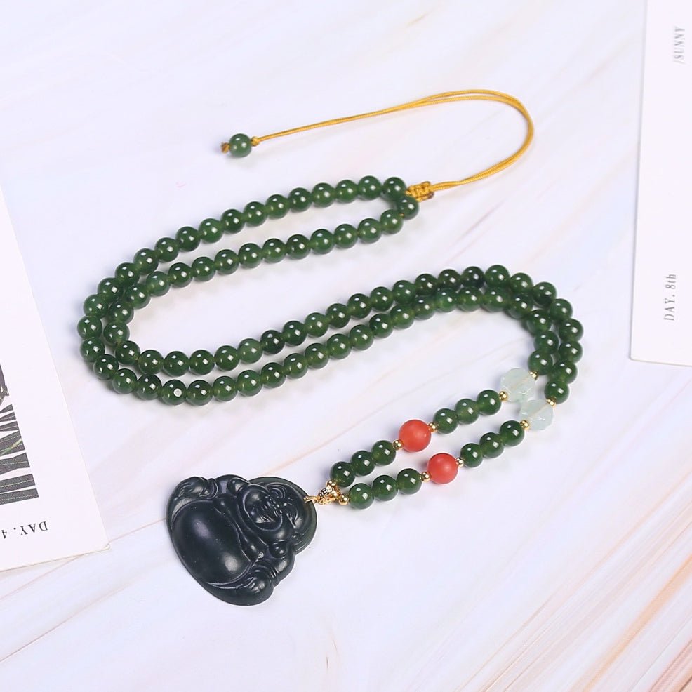 Chinese style 18k buckle tower green jasper necklace - jewelry - weilin.com