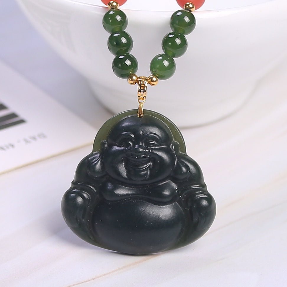 Chinese style 18k buckle tower green jasper necklace - jewelry - weilin.com