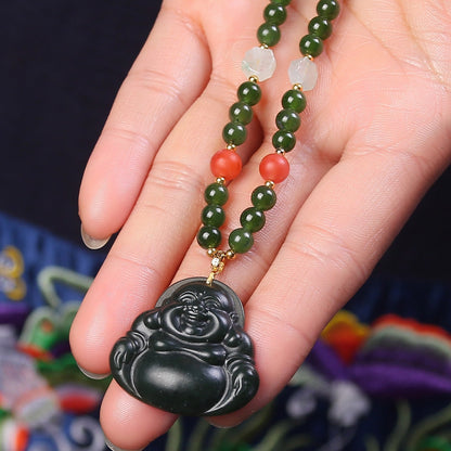Chinese style 18k buckle tower green jasper necklace - jewelry - weilin.com