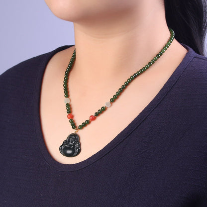 Chinese style 18k buckle tower green jasper necklace - jewelry - weilin.com