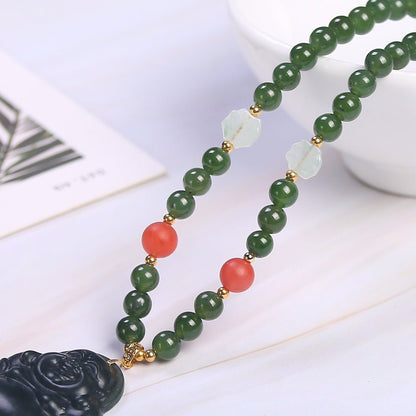 Chinese style 18k buckle tower green jasper necklace - jewelry - weilin.com