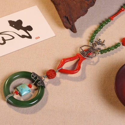 Chinese style 18k buckle tower green jasper necklace - jewelry - weilin.com