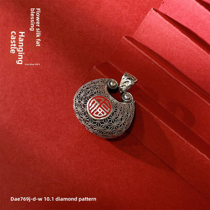 Chinese style ancient fat blessing sterling silver pendant - jewelry - weilin.com