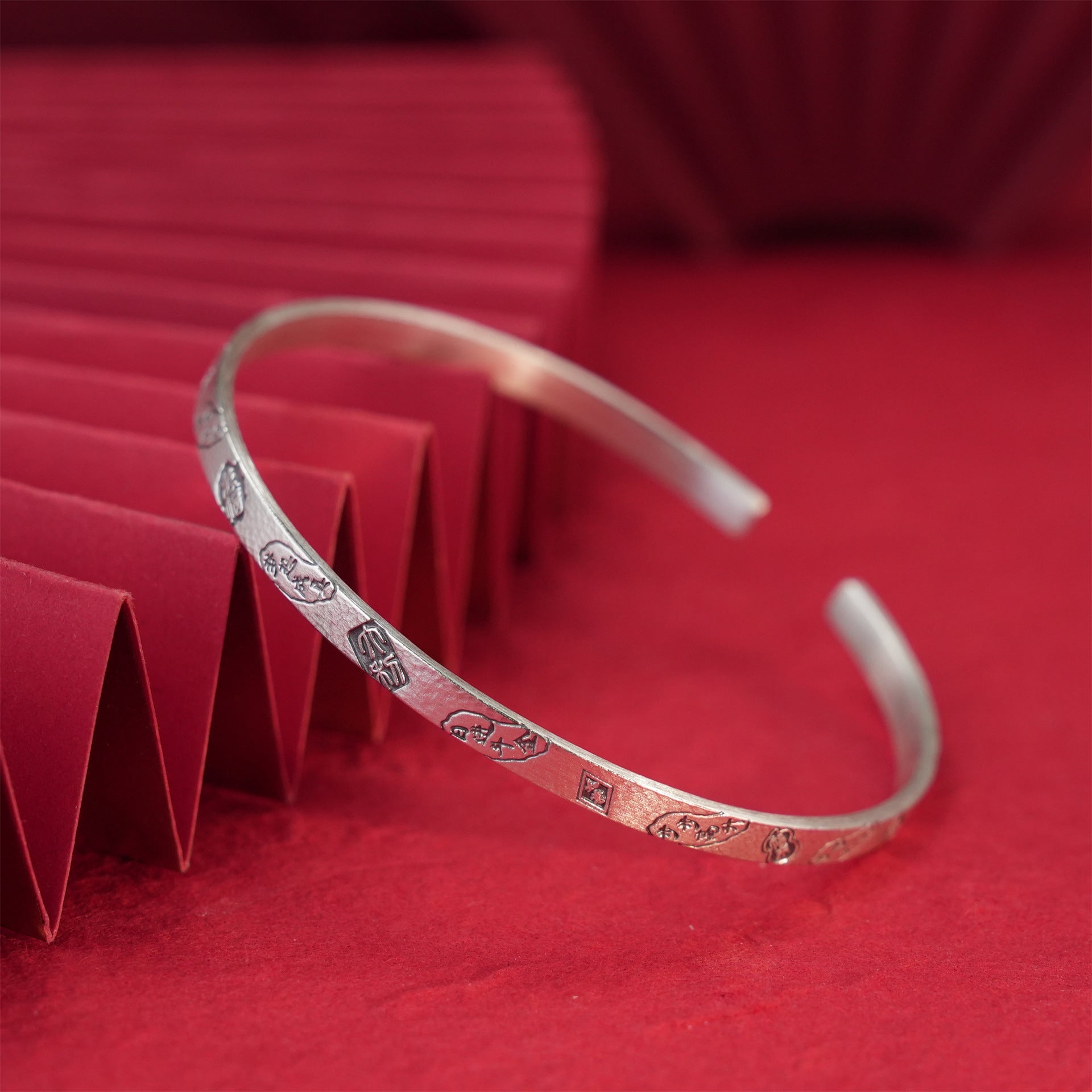 Chinese style ancient text sterling silver bracelet - jewelry - weilin.com
