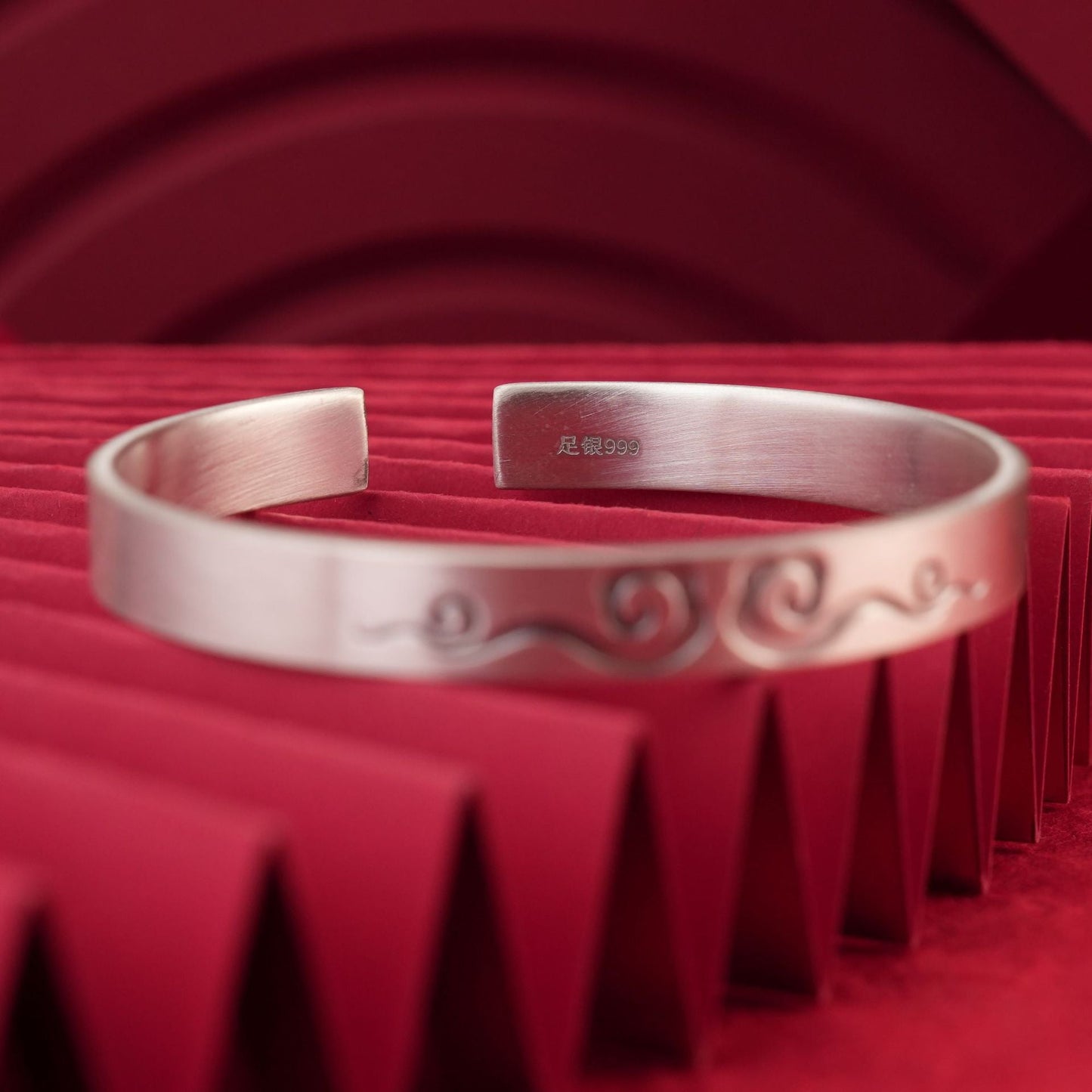 Chinese style auspicious cloud frosted sterling silver bracelet - jewelry - weilin.com