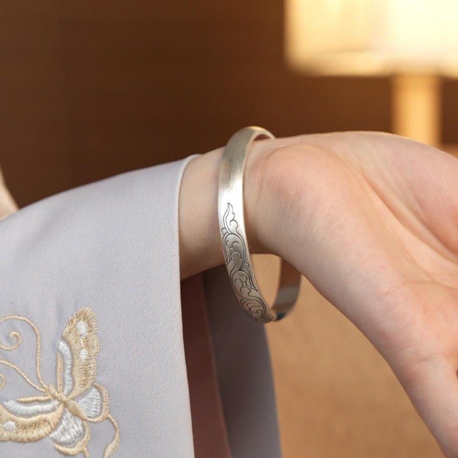 Chinese style auspicious cloud wide sterling silver bracelet - jewelry - weilin.com