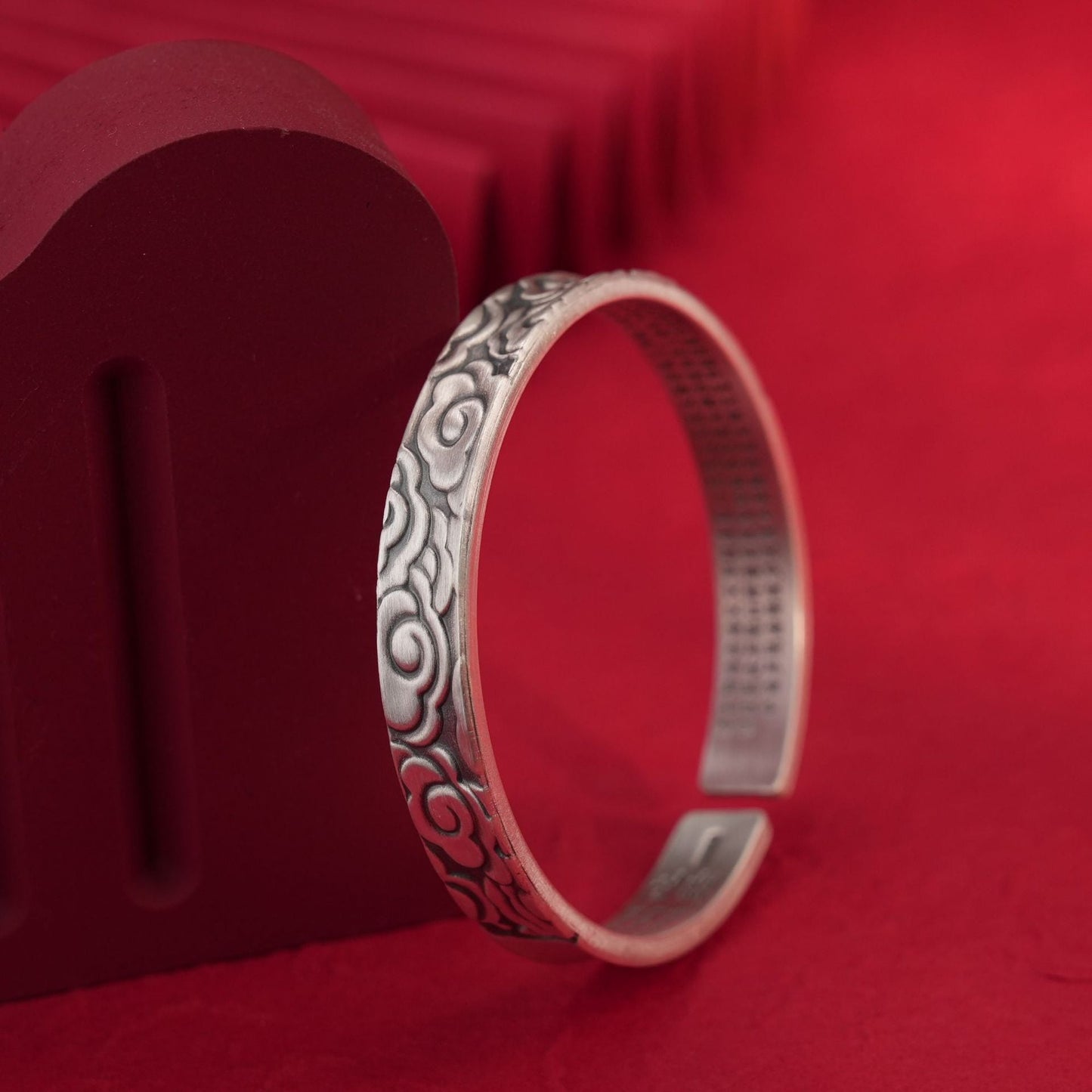 Chinese style auspicious cloud wide sterling silver bracelet - jewelry - weilin.com