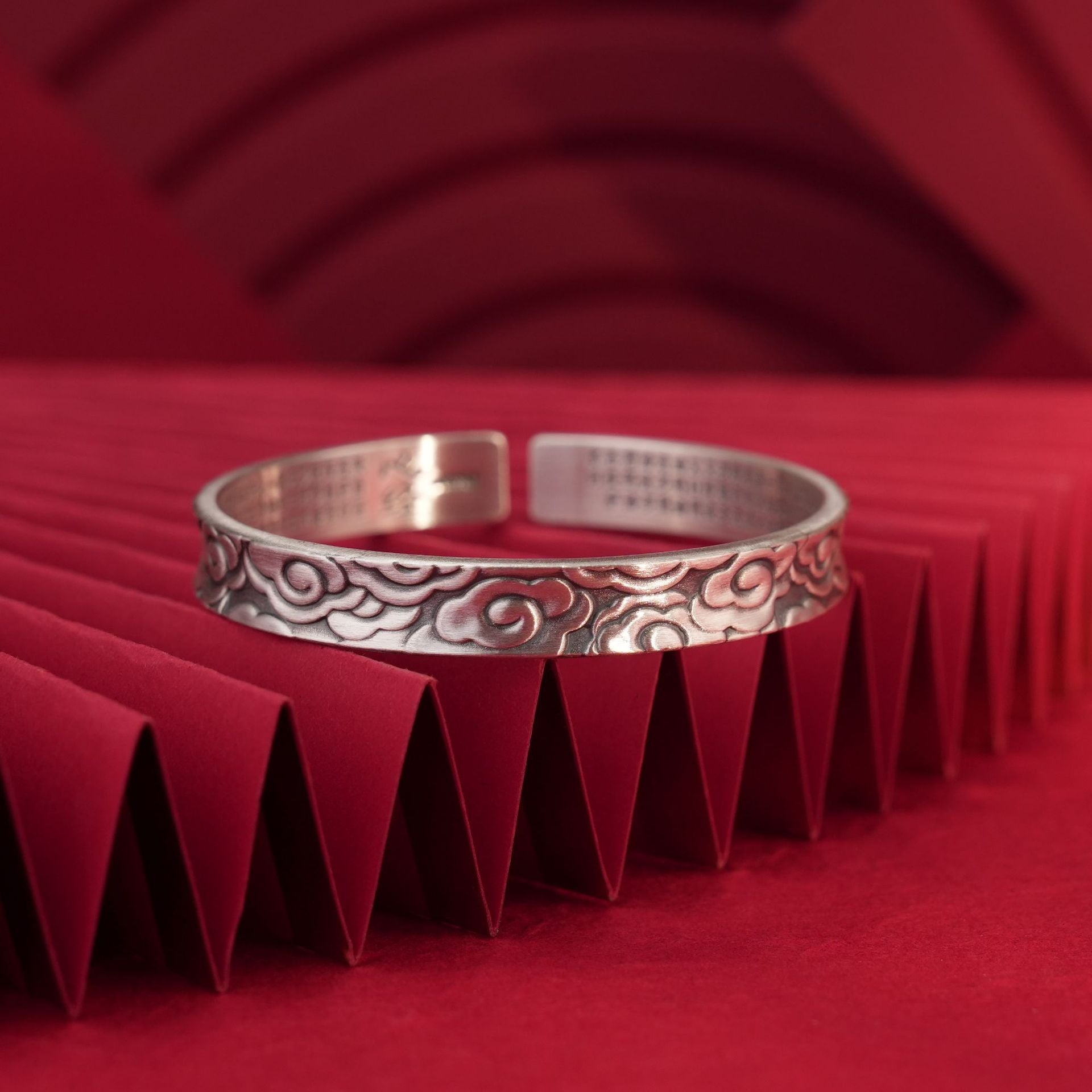 Chinese style auspicious cloud wide sterling silver bracelet - jewelry - weilin.com