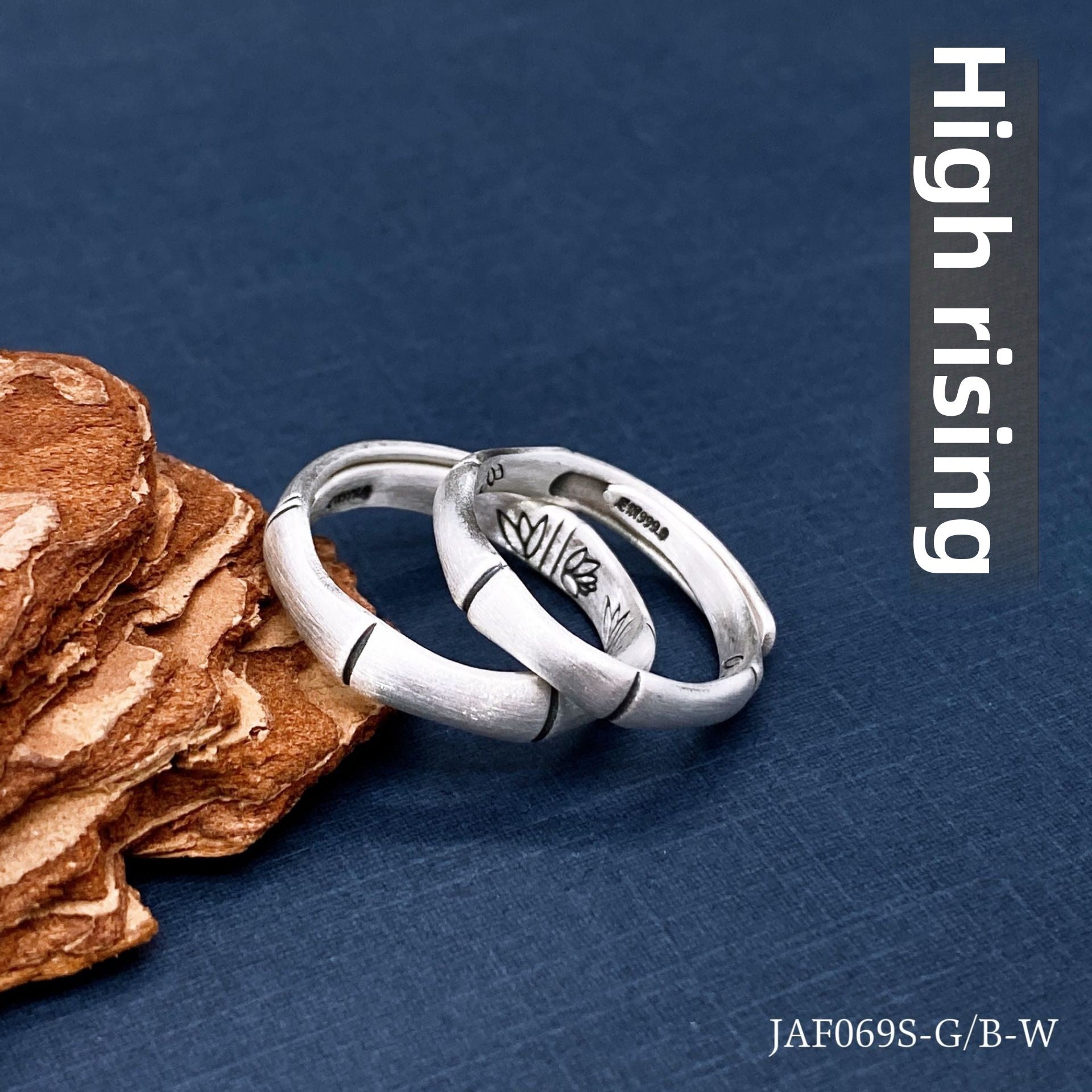 Chinese style bamboo sterling silver couple ring - jewelry - weilin.com