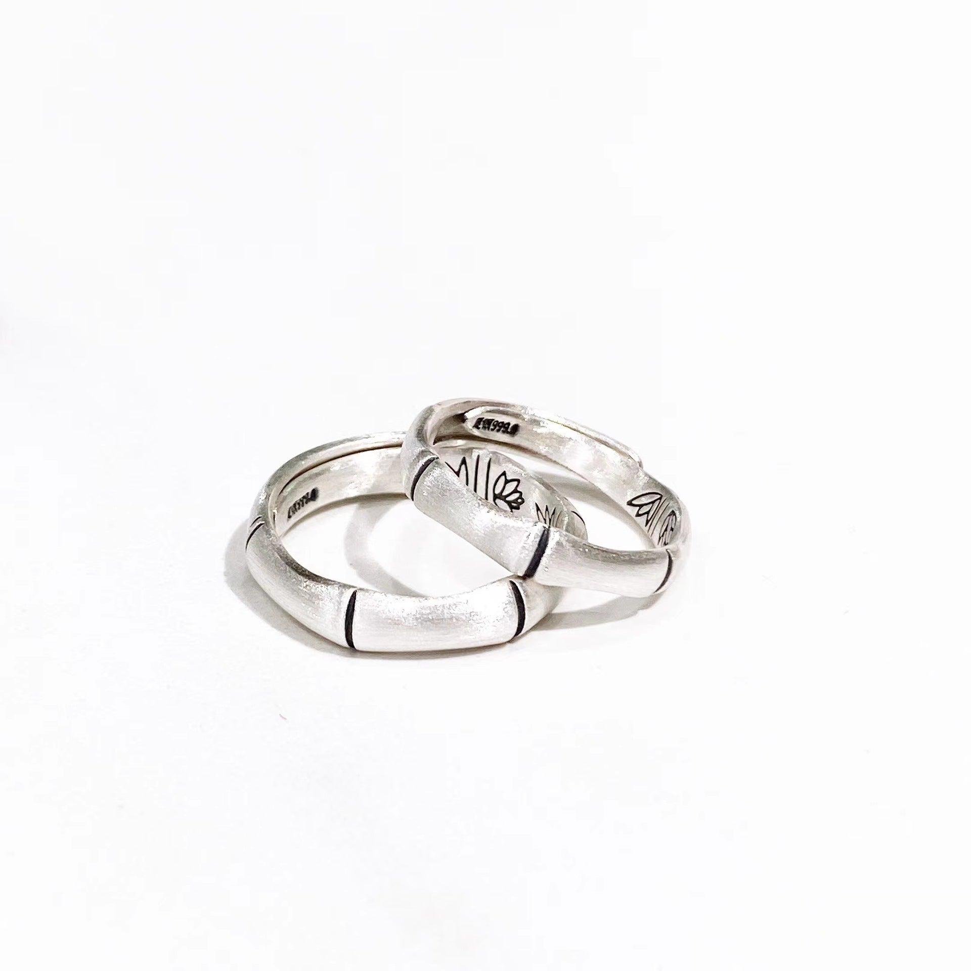 Chinese style bamboo sterling silver couple ring - jewelry - weilin.com