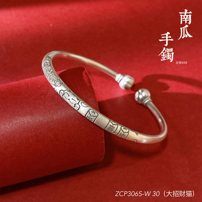 Chinese style beckoning cat plum blossom sterling silver bracelet - jewelry - weilin.com