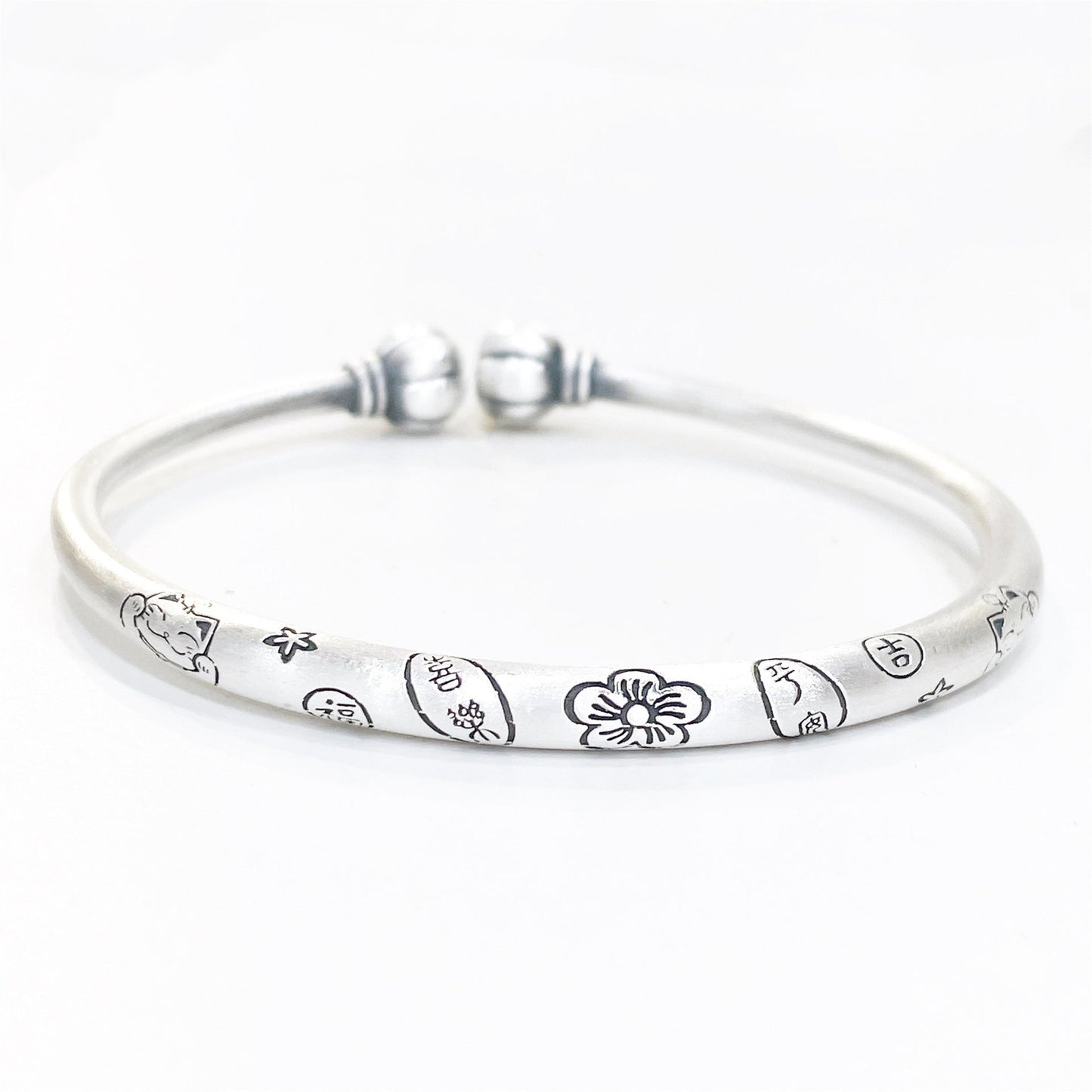 Chinese style beckoning cat plum blossom sterling silver bracelet - jewelry - weilin.com