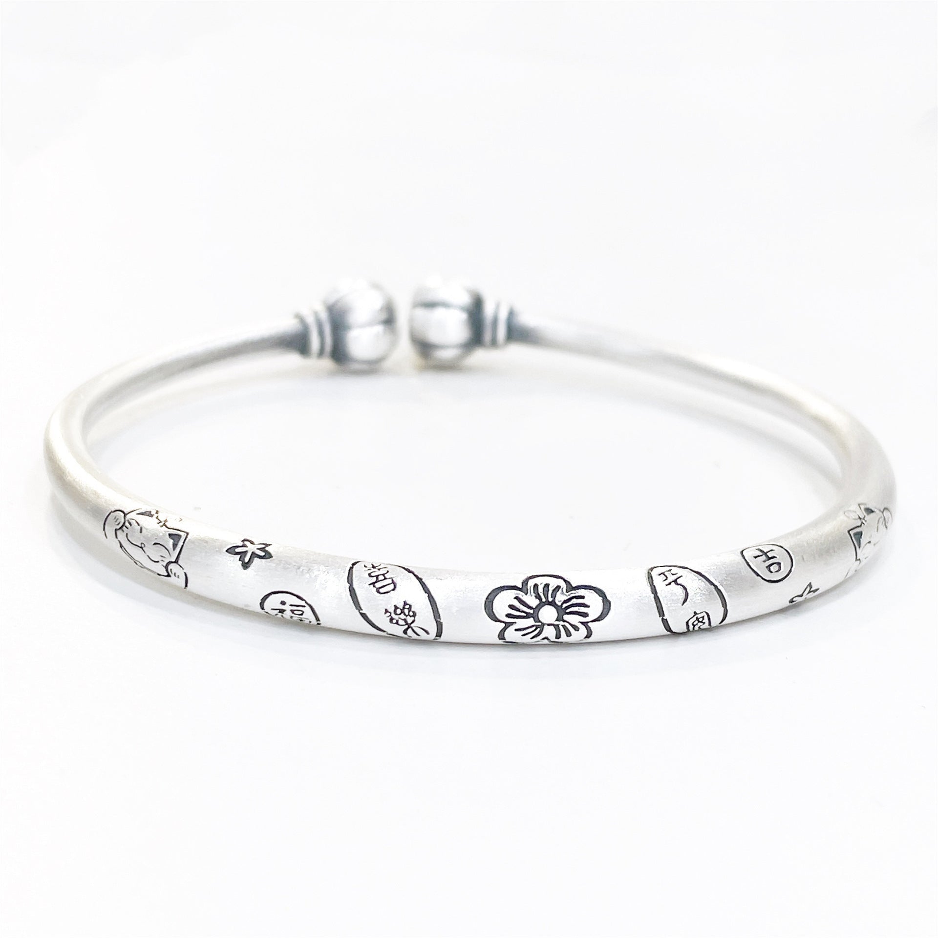 Chinese style beckoning cat plum blossom sterling silver bracelet - jewelry - weilin.com