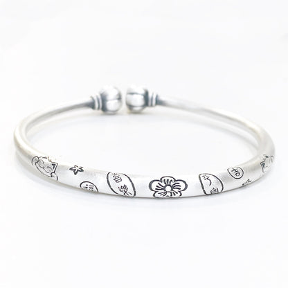 Chinese style beckoning cat plum blossom sterling silver bracelet - jewelry - weilin.com