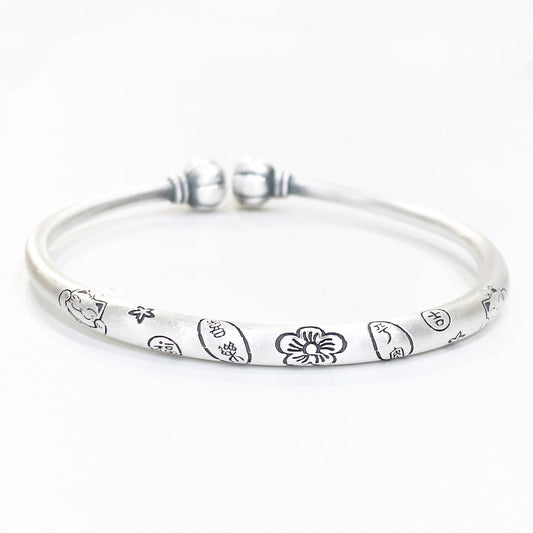 Chinese style beckoning cat plum blossom sterling silver bracelet - jewelry - weilin.com