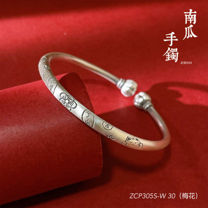 Chinese style beckoning cat plum blossom sterling silver bracelet - jewelry - weilin.com