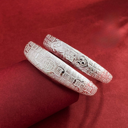 Chinese style blessing character sterling silver bracelet - jewelry - weilin.com