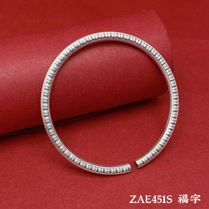 Chinese style blessing round stick sterling silver bracelet - jewelry - weilin.com