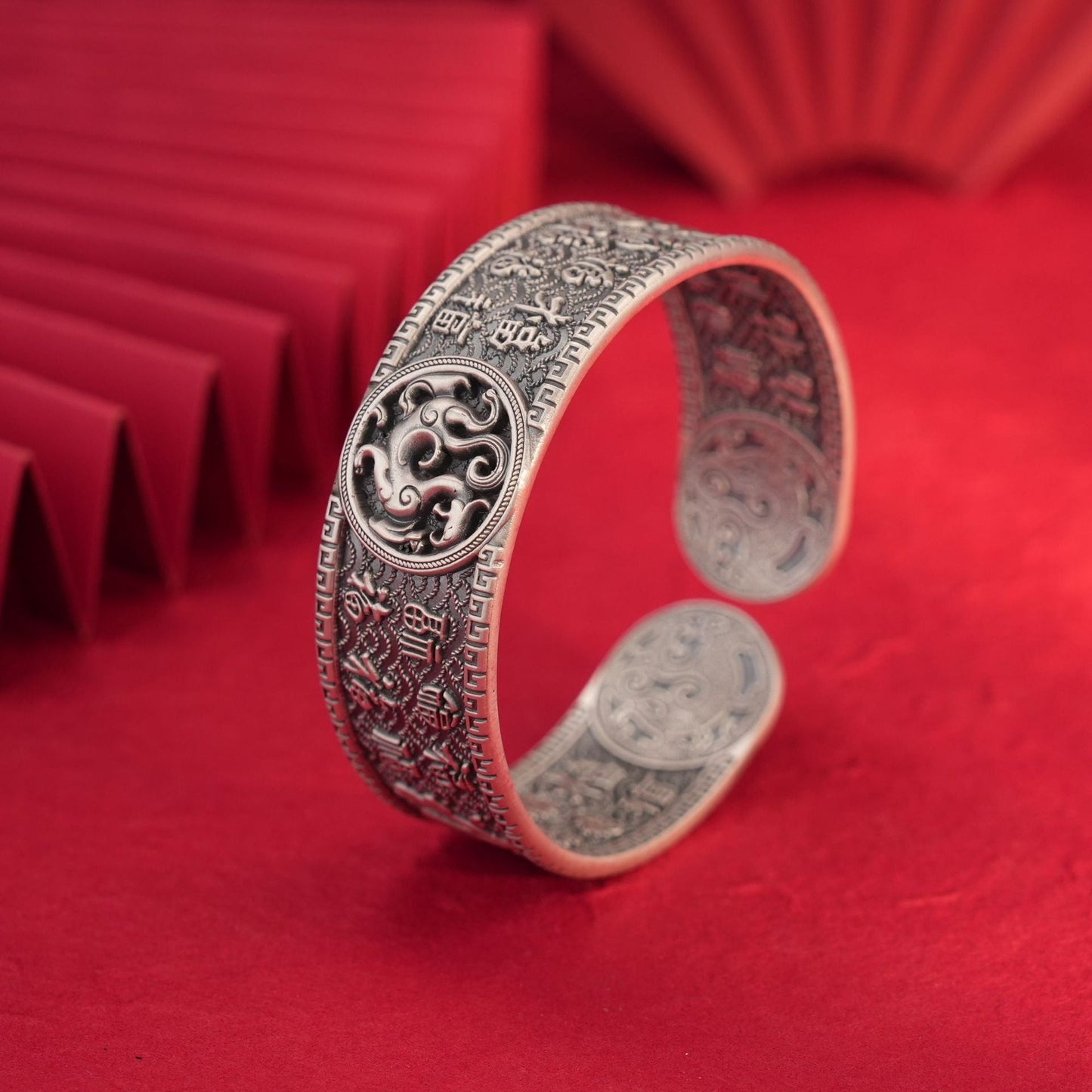 Chinese style blessing sterling silver bracelet - jewelry - weilin.com