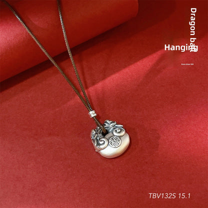 Chinese style blessing sterling silver pendant sweater chain - jewelry - weilin.com