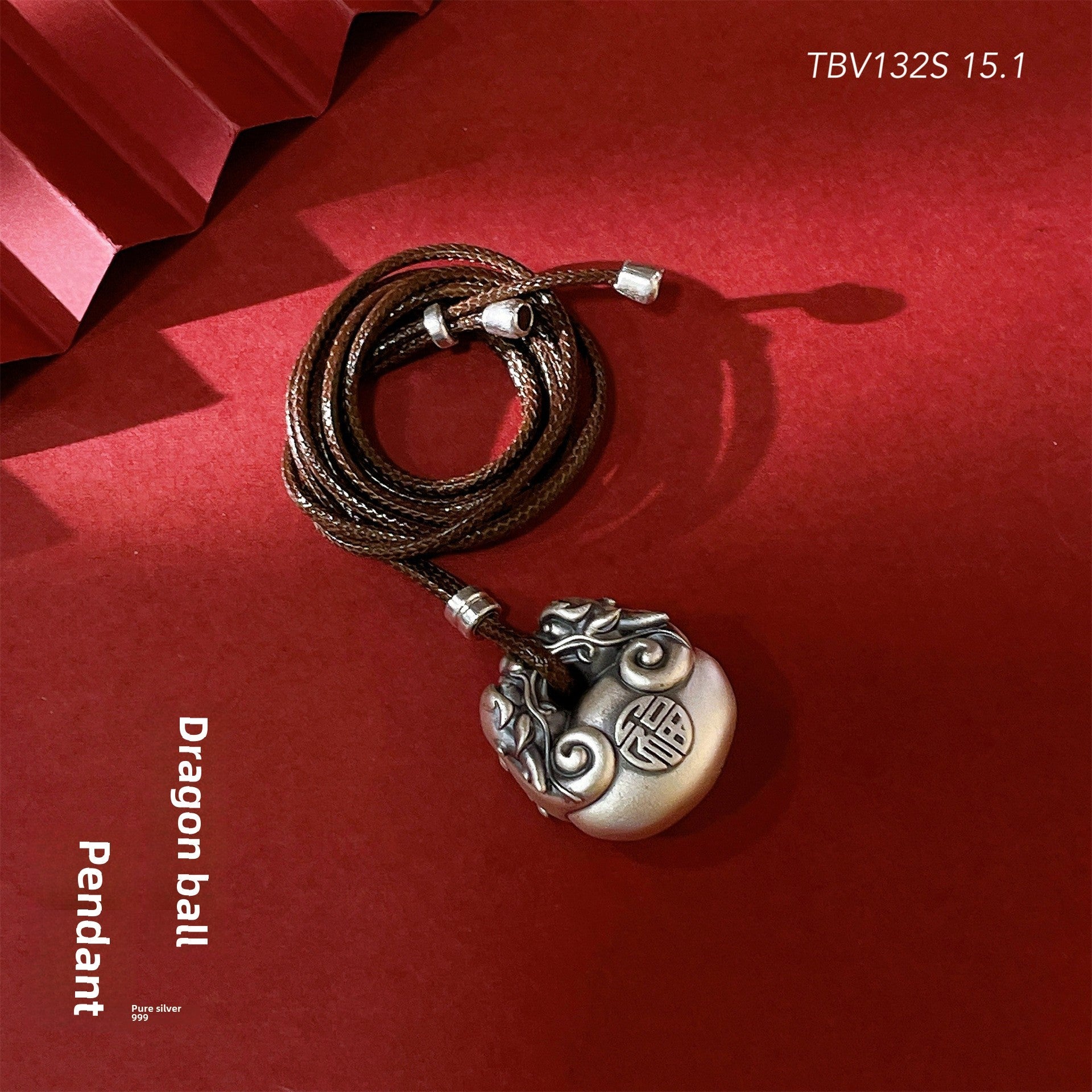 Chinese style blessing sterling silver pendant sweater chain - jewelry - weilin.com