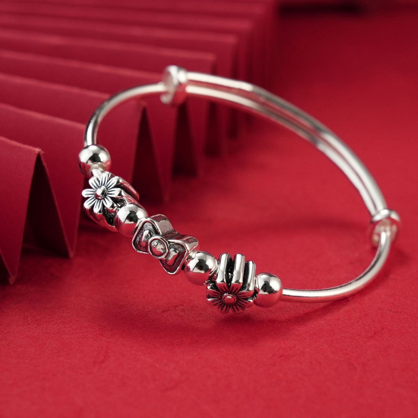 Chinese style bow sterling silver bracelet - jewelry - weilin.com