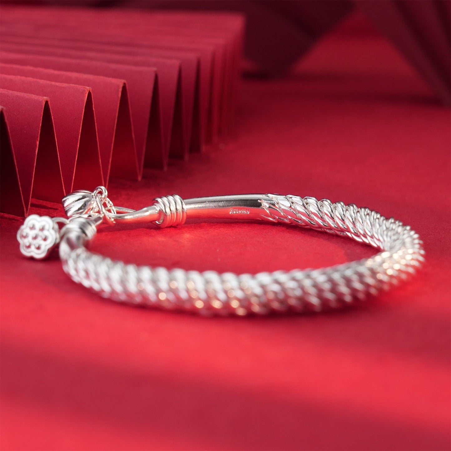 Chinese style braided sterling silver bracelet - jewelry - weilin.com