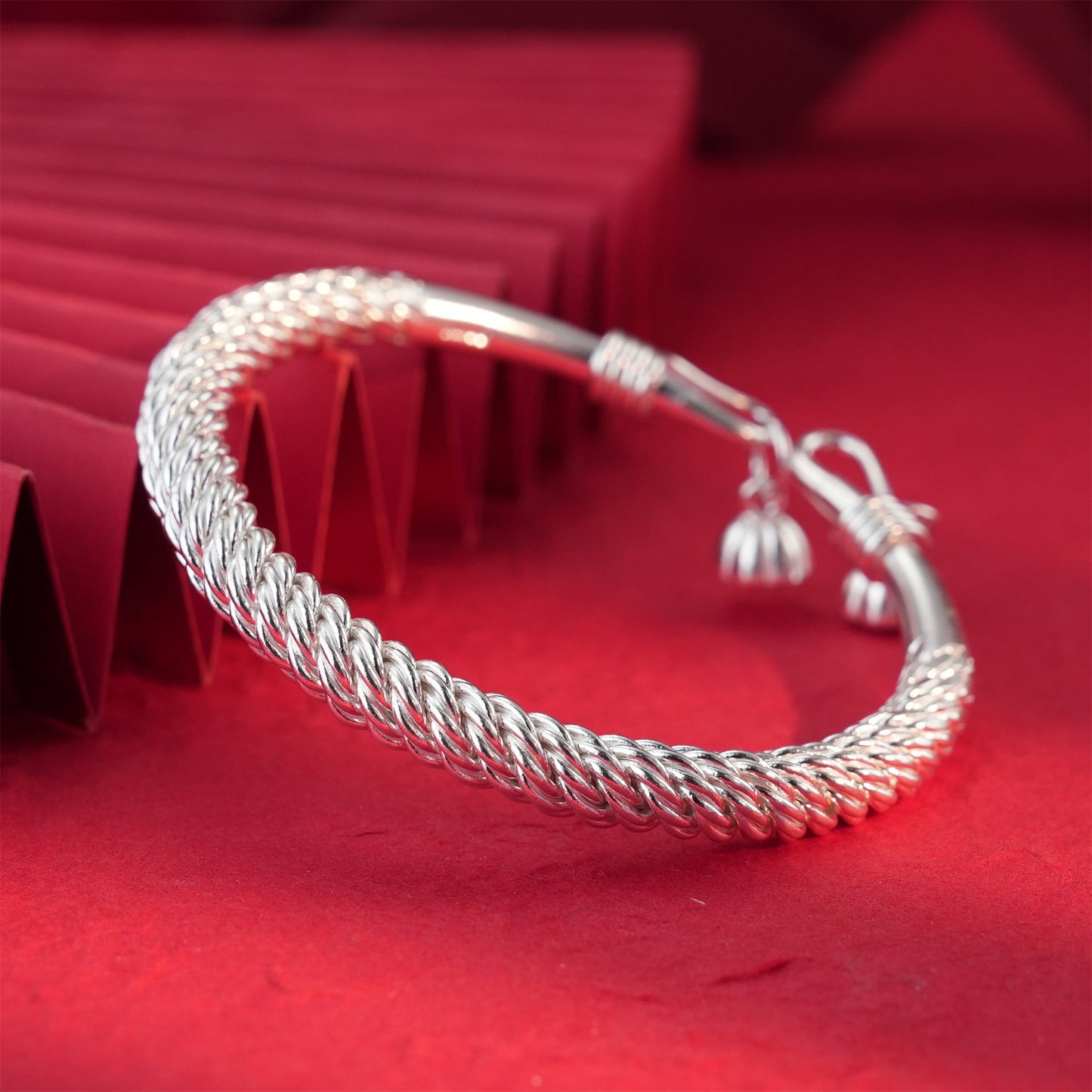 Chinese style braided sterling silver bracelet - jewelry - weilin.com