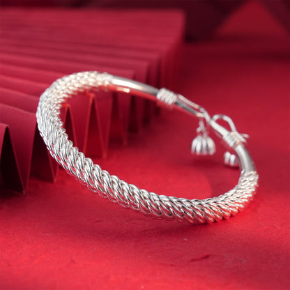 Chinese style braided sterling silver bracelet - jewelry - weilin.com