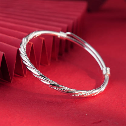 Chinese style braided twisted sterling silver bracelet - jewelry - weilin.com
