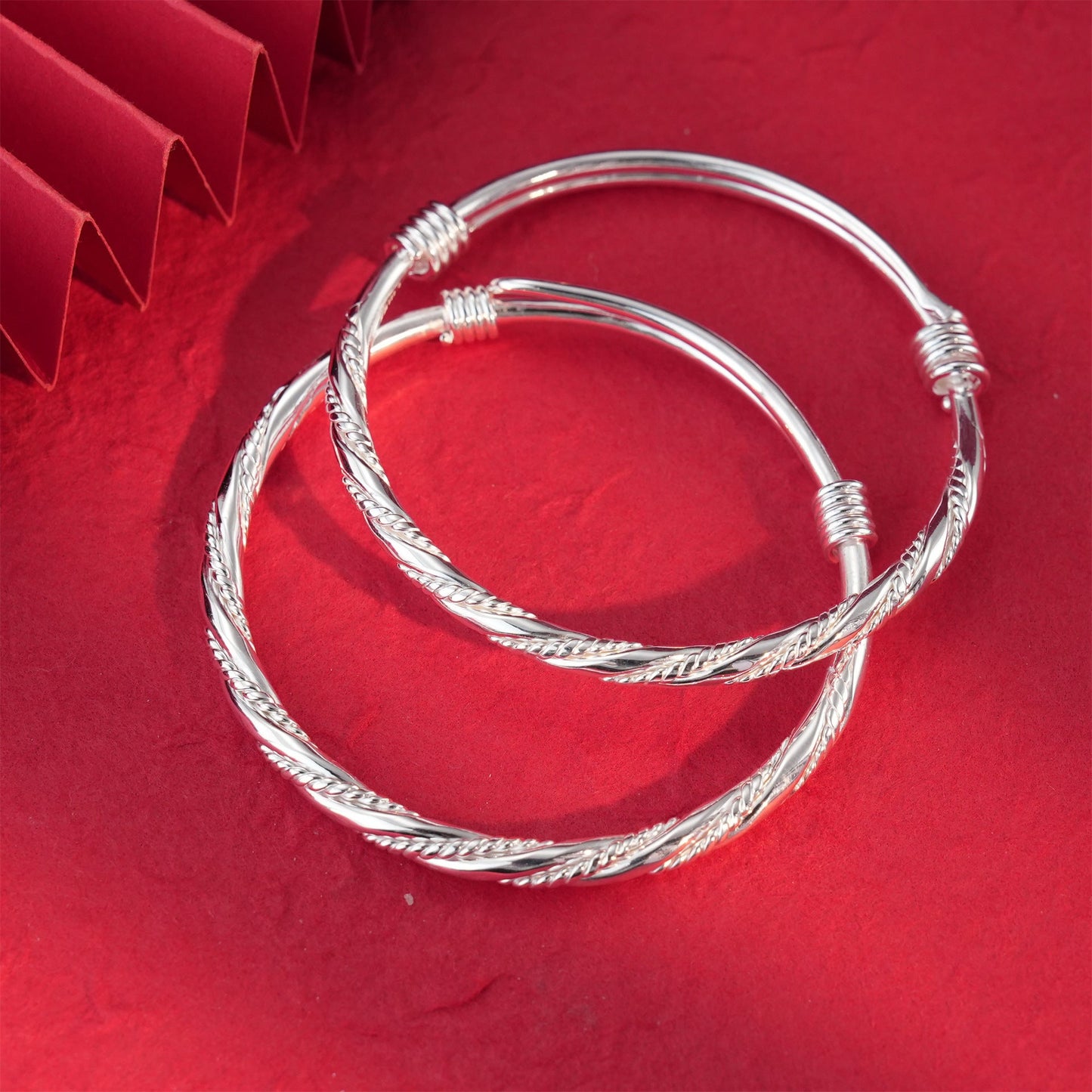 Chinese style braided twisted sterling silver bracelet - jewelry - weilin.com