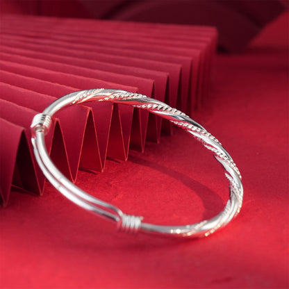 Chinese style braided twisted sterling silver bracelet - jewelry - weilin.com