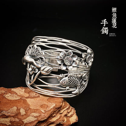 Chinese style butterfly flower sterling silver bracelet - jewelry - weilin.com