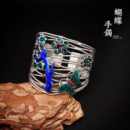 Chinese style butterfly flower sterling silver bracelet - jewelry - weilin.com