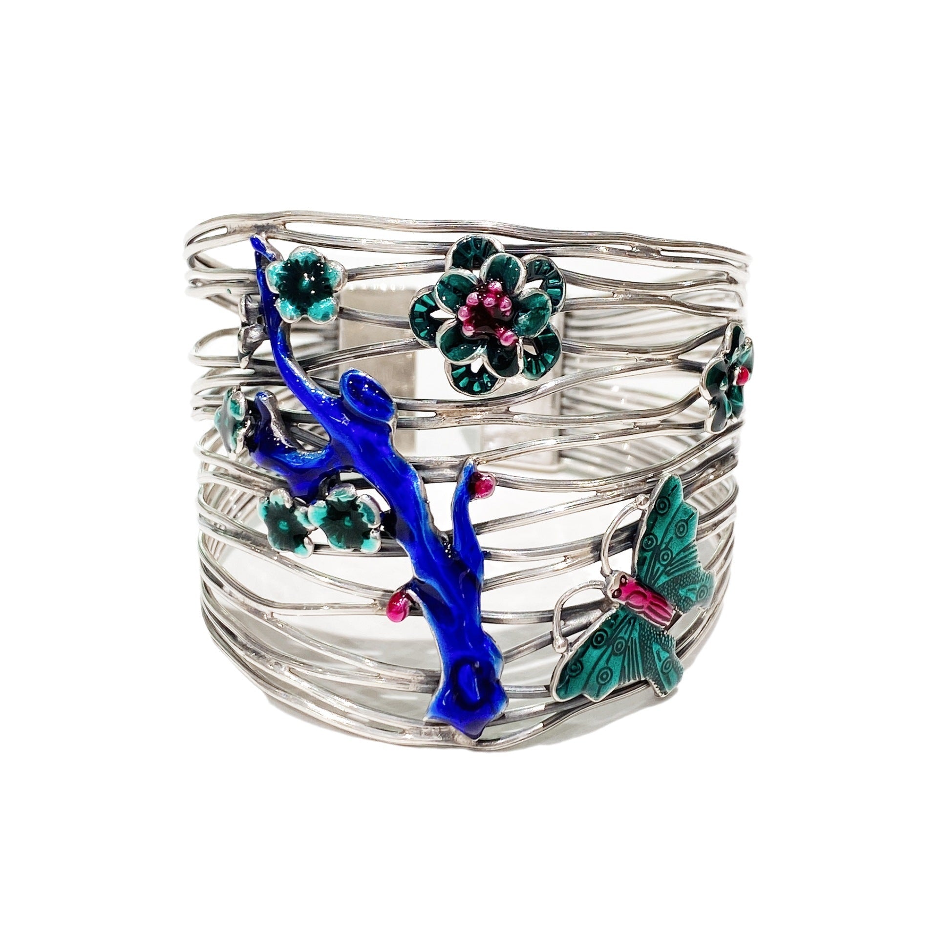 Chinese style butterfly flower sterling silver bracelet - jewelry - weilin.com