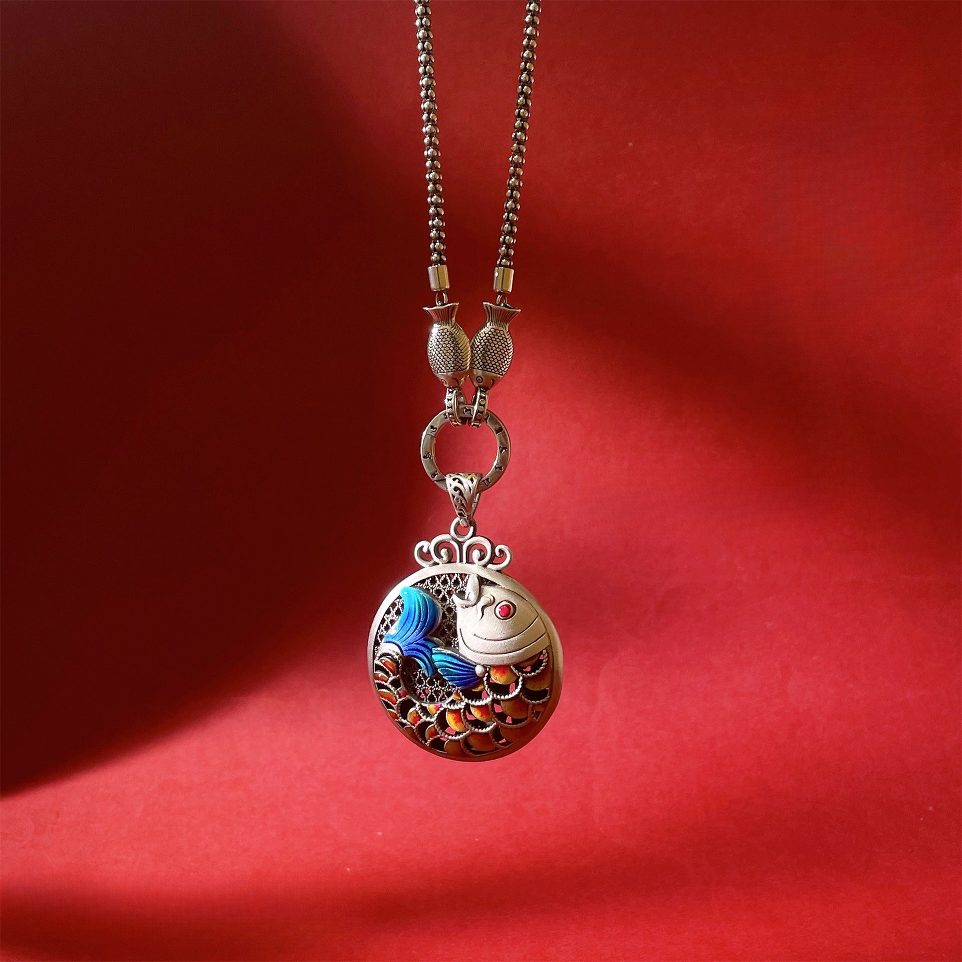 Chinese style catfish sterling silver pendant - jewelry - weilin.com