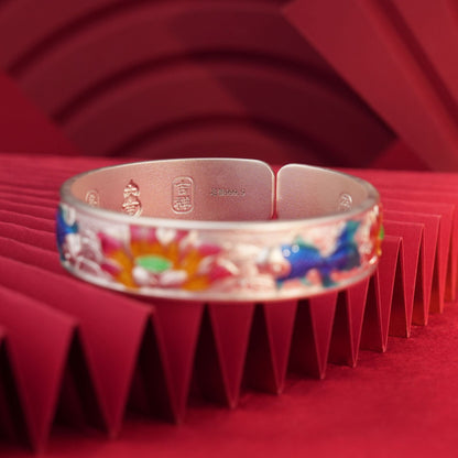 Chinese style colored enamel Pisces sterling silver bracelet - jewelry - weilin.com