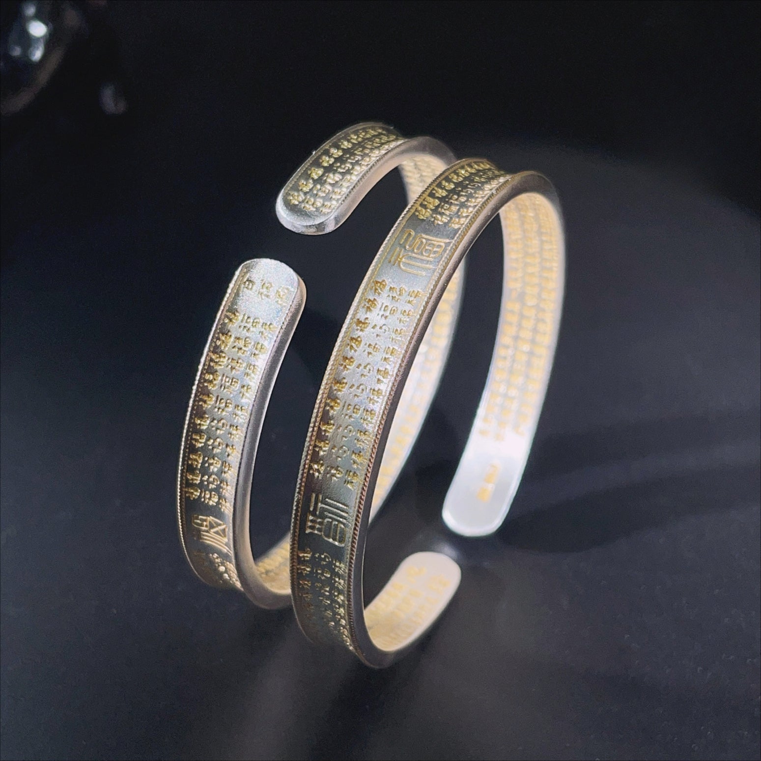 Chinese style concave sterling silver bracelet - jewelry - weilin.com