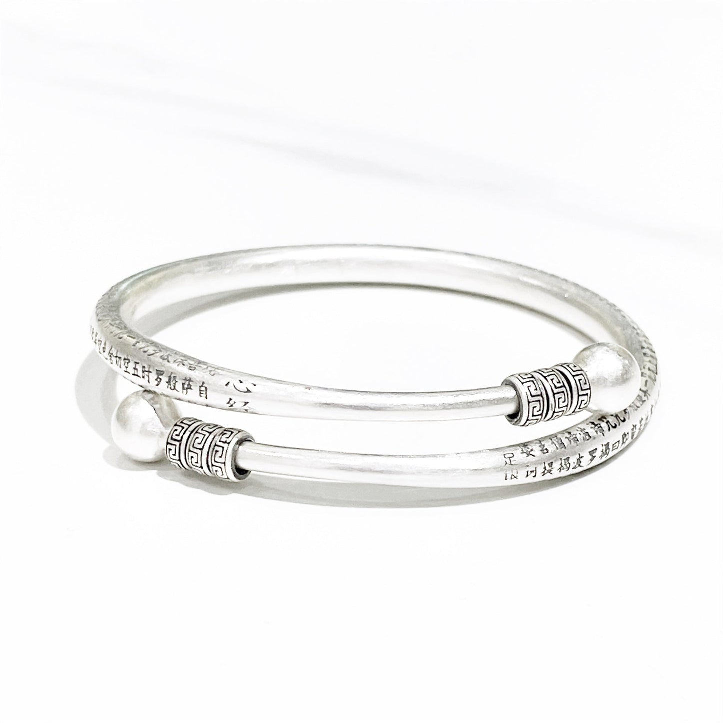 Chinese style cross bead sterling silver bracelet - jewelry - weilin.com