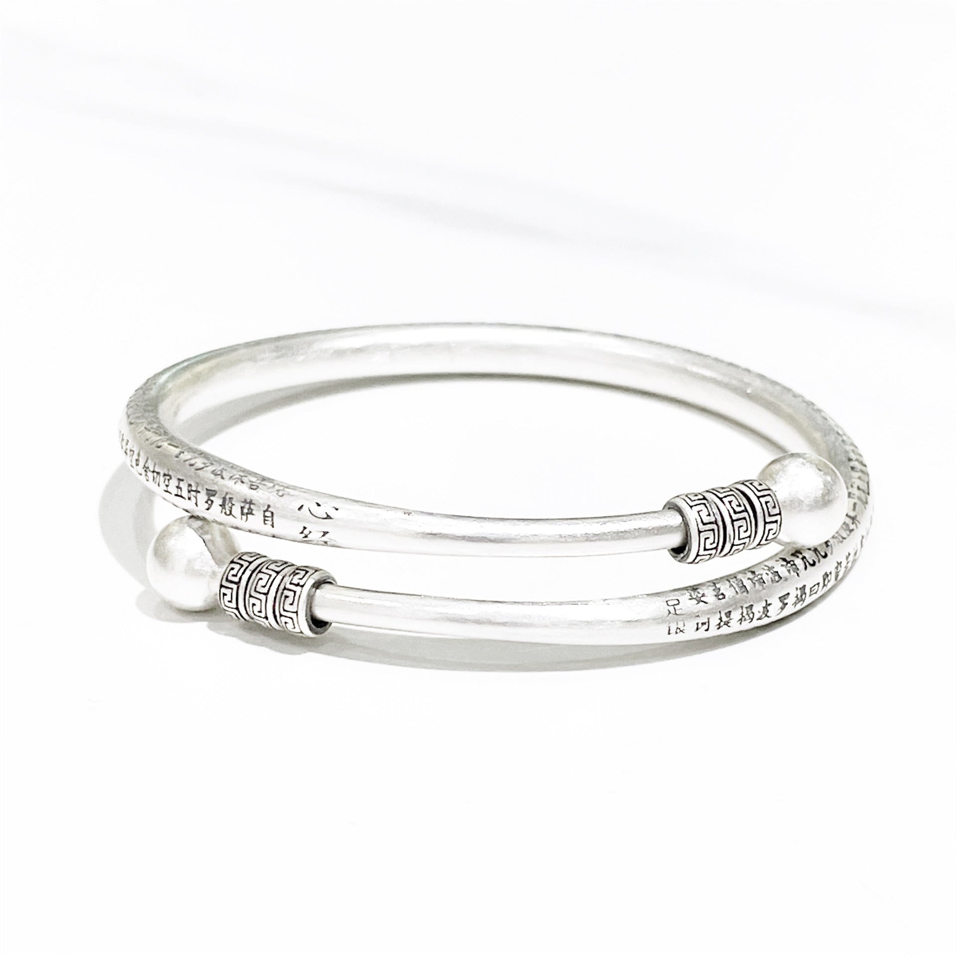 Chinese style cross bead sterling silver bracelet - jewelry - weilin.com