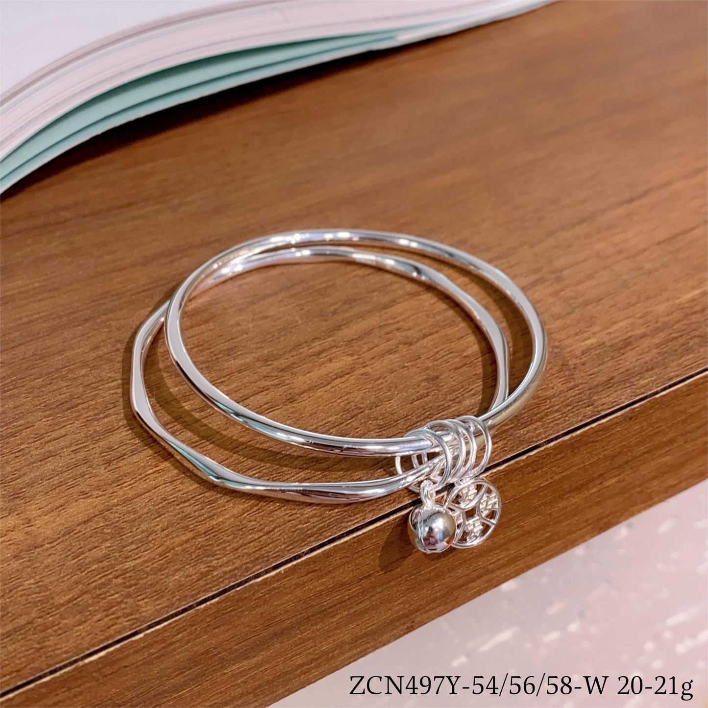 Chinese style double circle sterling silver bracelet - jewelry - weilin.com