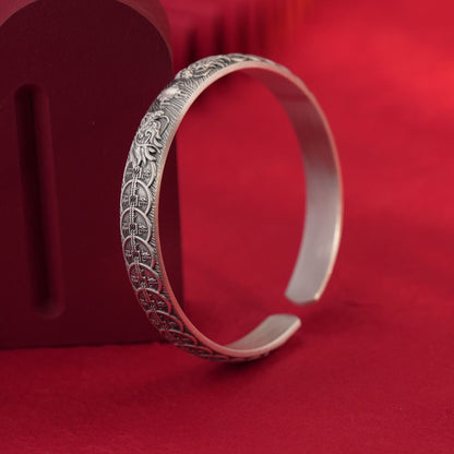 Chinese style double dragon sterling silver bracelet - jewelry - weilin.com